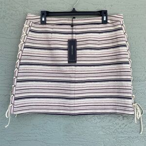 BCBGMaxAzria Women's Pink Striped Lace-Up Mini Skirt Size L